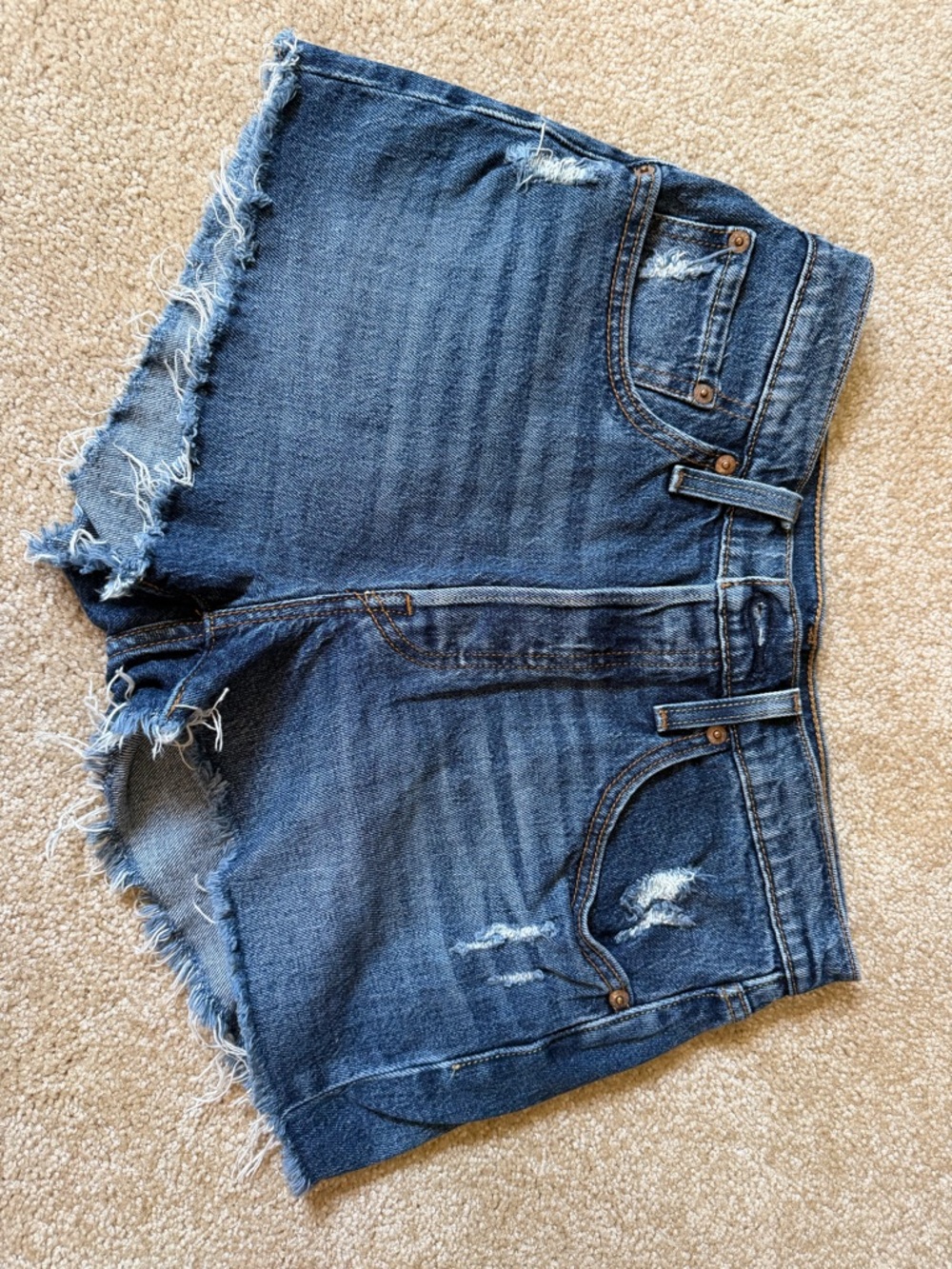 Levi's Dark Blue Distressed Denim Shorts